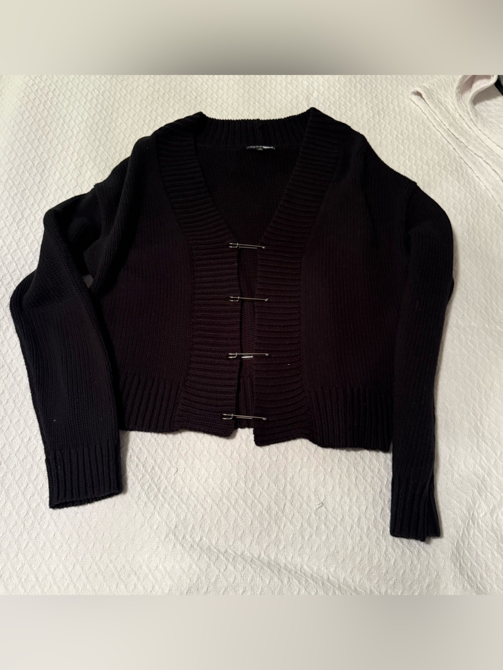 Fashion Nova Black Rib-Knit oversized Cardigan with Pin Closures